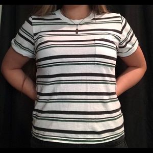 simple white black and green striped boxy top